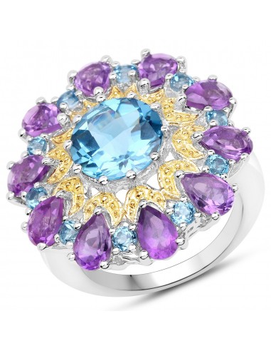 8.86 Carat Genuine London Blue Topaz and Amethyst .925 Sterling Silver Ring l'achat 