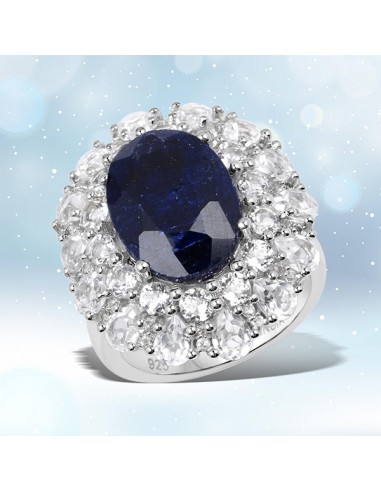 10.64 Carat Dyed Sapphire and White Topaz .925 Sterling Silver Ring est présent 