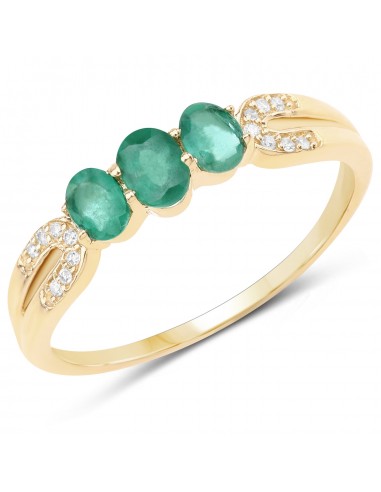 0.53 Carat Genuine Zambian Emerald and White Diamond 14K Yellow Gold Ring Paris Déstockage Promo