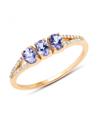 0.59 Carat Genuine Tanzanite and White Diamond 14K Yellow Gold Ring france