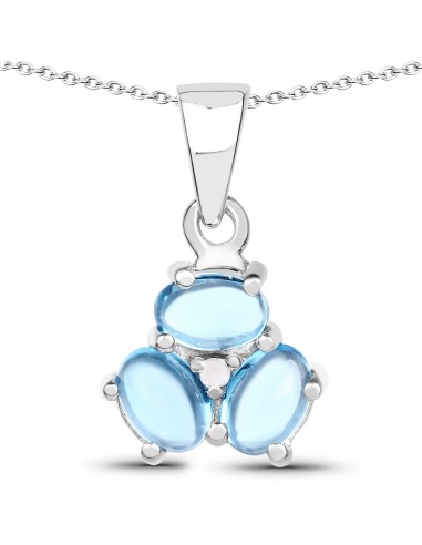 2.12 Carat Genuine Swiss Blue Topaz and White Diamond .925 Sterling Silver Pendant france