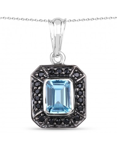 2.37 Carat Genuine Swiss Blue Topaz and Black Spinel .925 Sterling Silver Pendant outlet