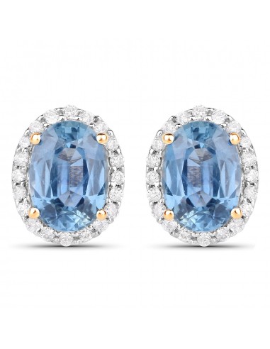 2.16 Carat Genuine Blue Sapphire and White Diamond 14K Yellow Gold Earrings brillant des détails fins