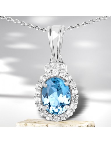 2.42 Carat Genuine London Blue Topaz and White Topaz .925 Sterling Silver Pendant livraison et retour toujours gratuits