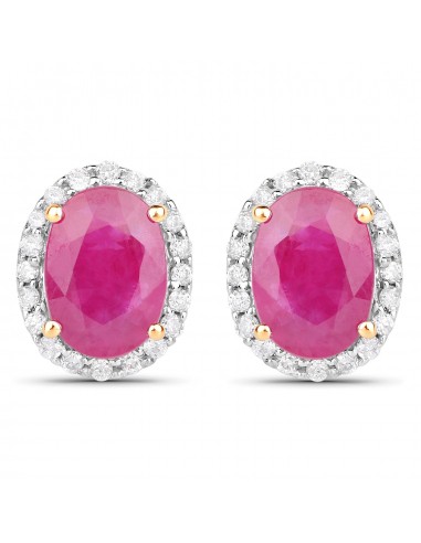 2.06 Carat Genuine Ruby and White Diamond 14K Yellow Gold Earrings sur le site 