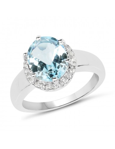 3.47 Carat Genuine Blue Topaz & White Topaz .925 Sterling Silver Ring rembourrage situé sous