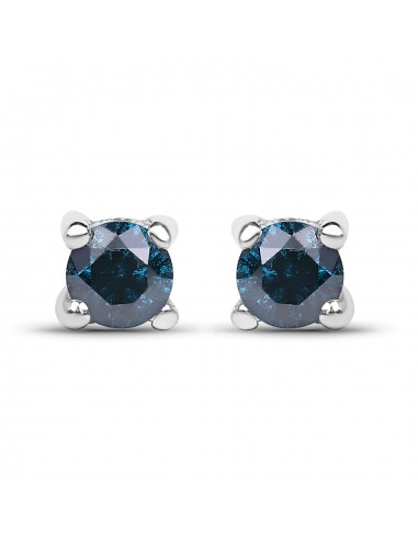 0.21 Carat Genuine Blue Diamond .925 Sterling Silver Earrings une grave pollution 