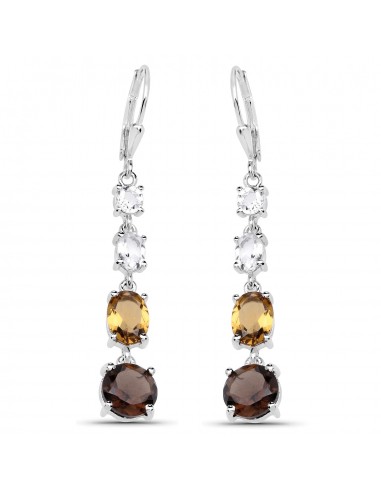 6.28 Carat Genuine Crystal Quartz, Champagne Quartz and Smoky Quartz .925 Sterling Silver Earrings une grave pollution 