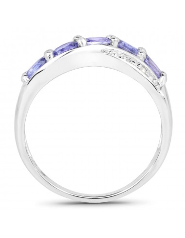 14K White Gold Plated 0.88 Carat Genuine Tanzanite and White Diamond .925 Sterling Silver Ring les ctes