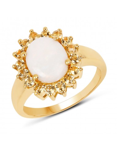 14K Yellow Gold Plated 2.60 Carat Genuine Opal and Citrine .925 Sterling Silver Ring Les magasins à Paris