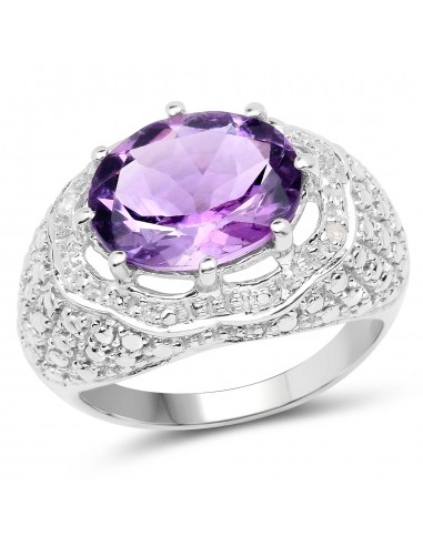 14K White Gold Plated 3.82 Carat Genuine Amethyst and White Diamond .925 Sterling Silver Ring Toutes les collections ici