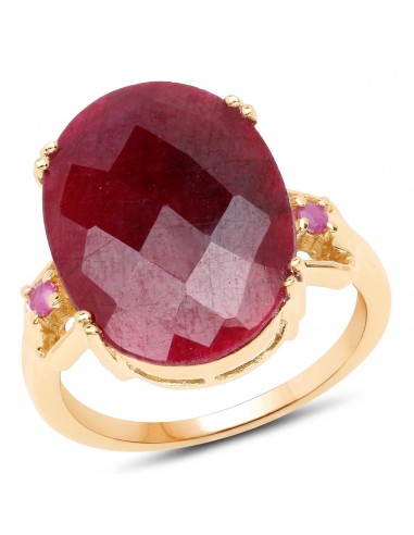 14K Yellow Gold Plated 15.35 Carat Dyed Ruby And Ruby .925 Sterling Silver Ring Paris Déstockage Promo