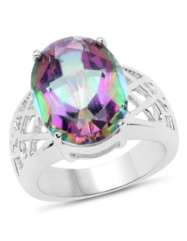 8.40 Carat Genuine Rainbow Quartz .925 Sterling Silver Ring Amélioration de cerveau avec