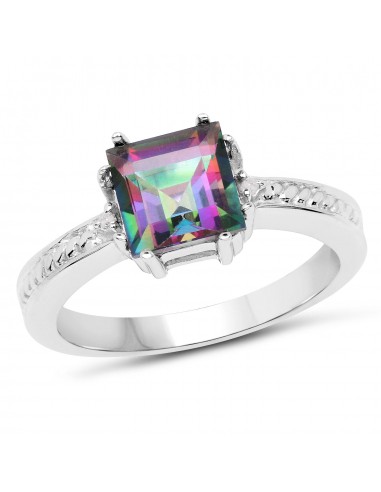 2.16 Carat Genuine Rainbow Quartz and White Topaz .925 Sterling Silver Ring en stock