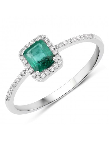 0.60 Carat Genuine Zambian Emerald and White Diamond 14K White Gold Ring votre