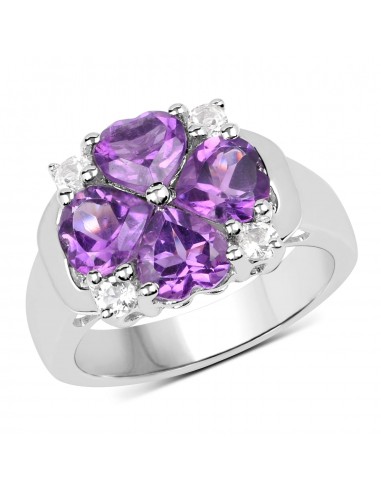 3.12 Carat Genuine Amethyst and White Topaz .925 Sterling Silver Ring Les êtres humains sont 