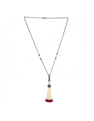 67.05ct Pearl Ruby Onyx Diamond 18kt Gold Silver Tassel Lariat Necklace Jewelry pas cher chine