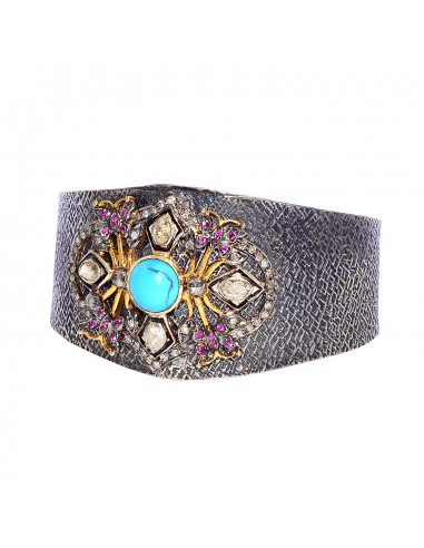 Ruby Turquoise Rose Diamond Gold Sterling Silver Cuff Bangle Bracelet Jewelry de la marque