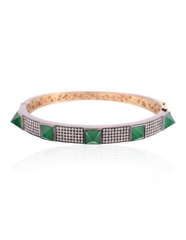 Classy Green Onyx 1.74ct Pave Diamond 18k Gold Bangle 925 Sterling Silver Bangle solde