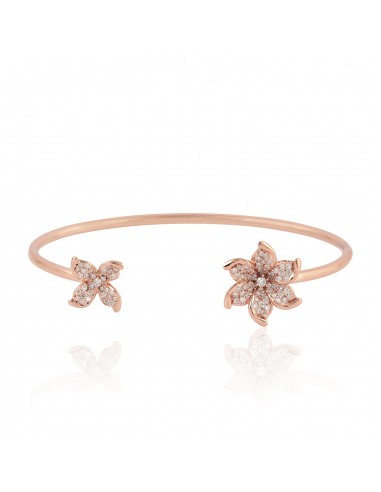 0.46ct Pave Diamond Flower Cuff Bracelet 18k Rose Gold Bangle Jewelry Gift 2 - 3 jours ouvrés.