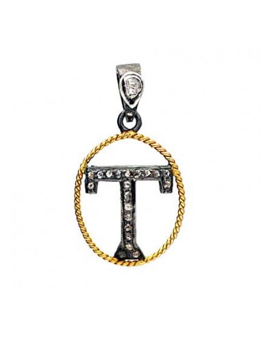 0.20ct Diamond Initial "T" Pendant 14k Gold 925 Sterling Silver Jewelry Les magasins à Paris