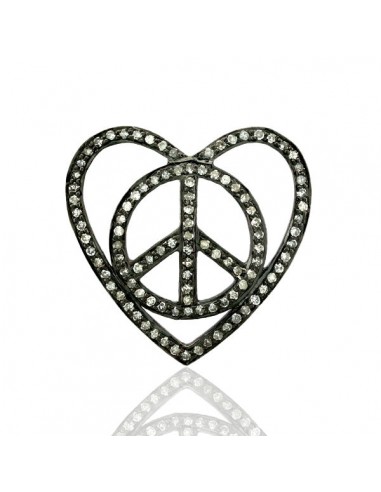 0.68ct Pave Diamond Heart Shape Peace Sign Pendant .925 Sterling Silver Jewelry pas cher chine