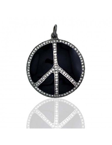 0.77ct Pave Diamond .925 Sterling Silver Peace Sign Enamel Pendant Women Jewelry Paris Déstockage Promo