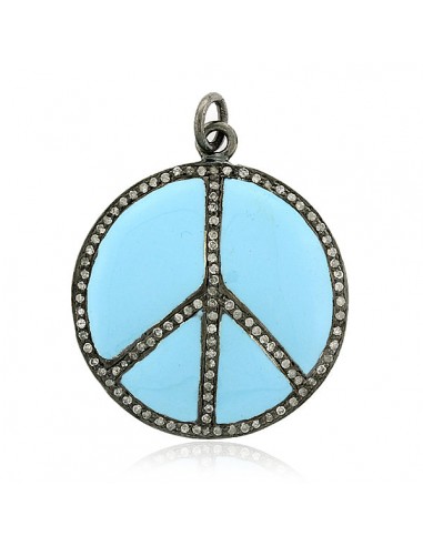 Studded Diamond Peace Sign Pendant Enamel Jewelry For Women Gift 0.71ct est présent 