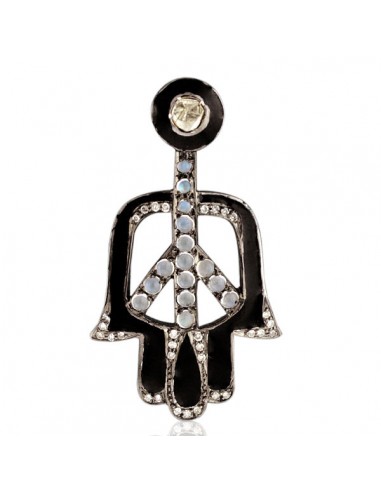 Moonstone & Diamond Peace Sign Hamsa Hand Pendant 925 Silver Jewelry Gift du meilleur 