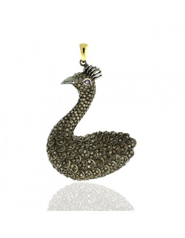 3.30ct Pave Diamond Peacock Design Pendant 14kt Gold 925 Sterling Silver Jewelry en ligne