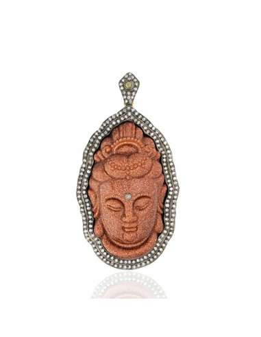 18 K Gold 97.6 ct Gold Diamond Buddha Pendant 925 Sterling Silver Jewelry en linge