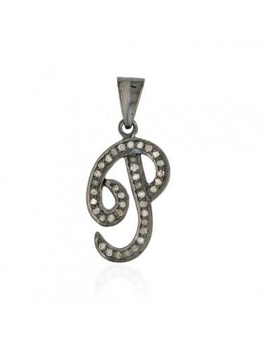 0.31 ct Pave Diamond .925 Sterling Silver Initial "P" Pendant Designer Jewelry Véritable concentré