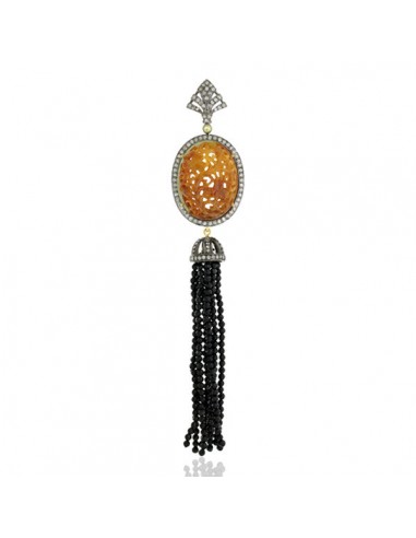 Carved Gemstone Diamond 18K Gold 925 Sterling Silver Tassel Pendant Jewelry soldes