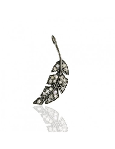 Pave Diamond Feather Design Pendant 925 Sterling Silver Jewelry Gift de pas cher