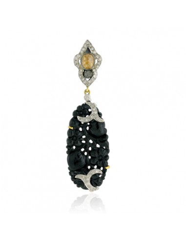 17.1ct Carved Gemstone Pave Diamond 18k Gold 925 Sterling Silver Pendant Jewelry de France