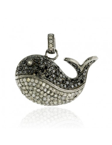 2.30ct Pave Black & White Diamond Fish Pendant 925 Sterling Silver Jewelry chez Cornerstreet bien 