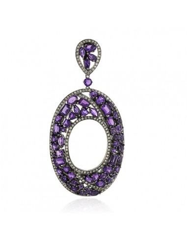 14.3ct Amethyst Diamond 18kt Gold 925 Sterling Silver Oval Shape Pendant Jewelry pas cher