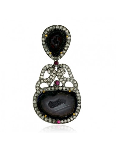 18.55ct Geode & Diamond Pendant 18kt Gold 925 Silver Handmade Jewelry livraison et retour toujours gratuits