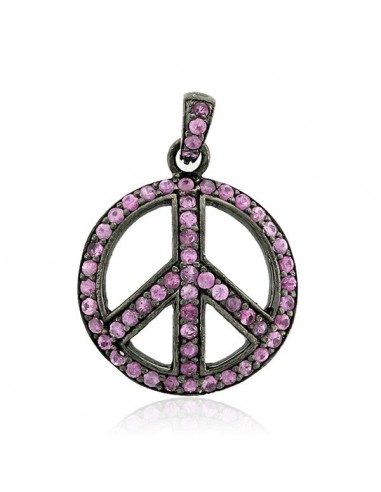 0.93ct Pink Sapphire 925 Sterling Silver Peace Sign Pendant Jewelry For Gift en stock