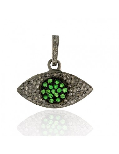 0.65ct Diamond Tsavorite Evil Eye Pendant 925 Sterling Silver Charm Jewelry de l' environnement