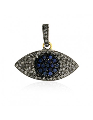 0.31ct Sapphire & Pave Diamond Charm Evil Eye Pendant 925 Silver Women Jewelry Jusqu'à 80% De Réduction