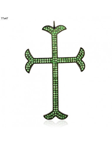 Trendy Religious Cross Pendant Studded Tsavorite 925 Silver Jewelry online