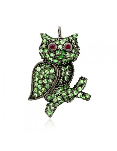 1.12ct Tsavorite Gemstone 925 Sterling Silver Owl Design Pendant Fashion Jewelry sur le site 