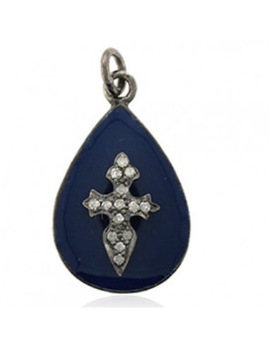 0.12 ct Diamond 925 Sterling Silver Enamel Cross Pendant Gift Jewelry À commander