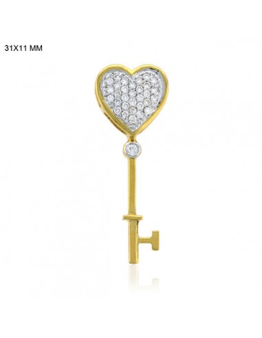 18kt Solid Yellow Gold 0.25ct Pave Diamond Key Design Charm Pendant Gift Jewelry de l' environnement