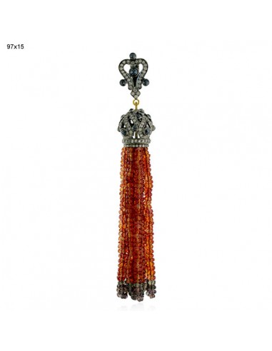 18 k Gold Spinal/Sapphire Tassel Pendant Pave Set Diamond 925 Sterling Silver Profitez des Offres !