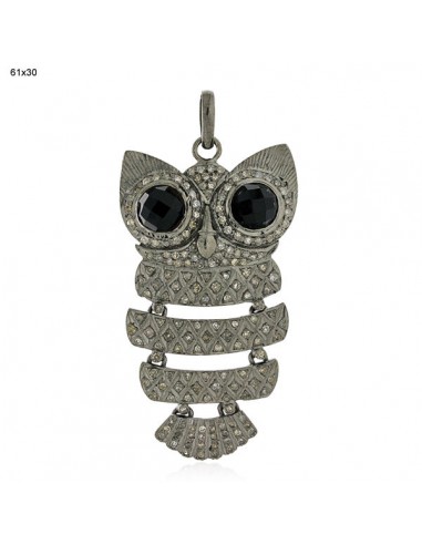 Owl Shape Pave Diamond Onyx 925 Sterling Silver Designer Pendant Fashion Jewelry sur le site 