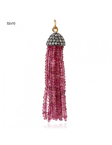 Tourmaline Gemstone Tassel Pendant Pave Diamond 18k Gold Sterling Silver Jewelry Amélioration de cerveau avec