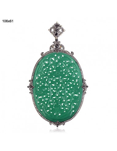 2.18ct Diamond Carved Onyx Designer Pendant 18k Gold 925 Sterling Silver Jewelry sur le site 