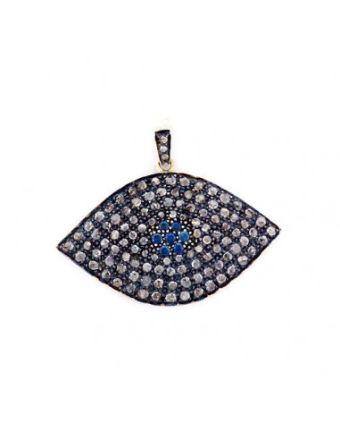 0.42ct Sapphire Pave Diamond .925 Sterling Silver Marquise Shape Pendant Jewelry français